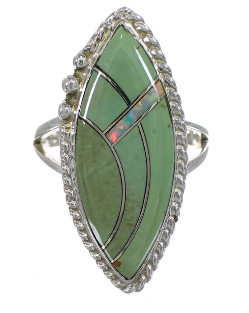 Southwest Turquoise Opal And Genuine Sterling Silver Ring Size 6 YX88840